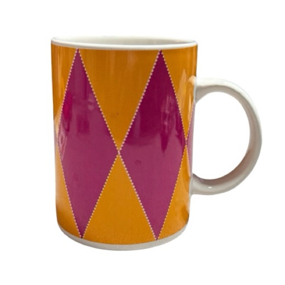 Vintage Starbucks Jumbo Mug Harlequin Argyle Diamond Circus Clown Orange 2004